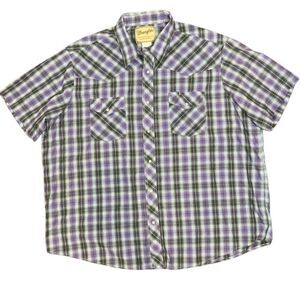 Wrangler Western Fashion Pearl Snap Shirt Men's Purple Black Plaid 2 pocket 2XL